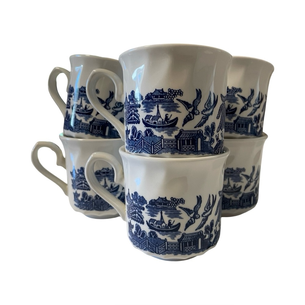 Vintage Churchill Blue Willow Mug Set (6) – Made in England 🇬🇧